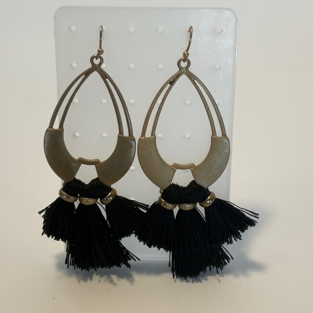 Earrings Brushed Gold with Black Thread Accent